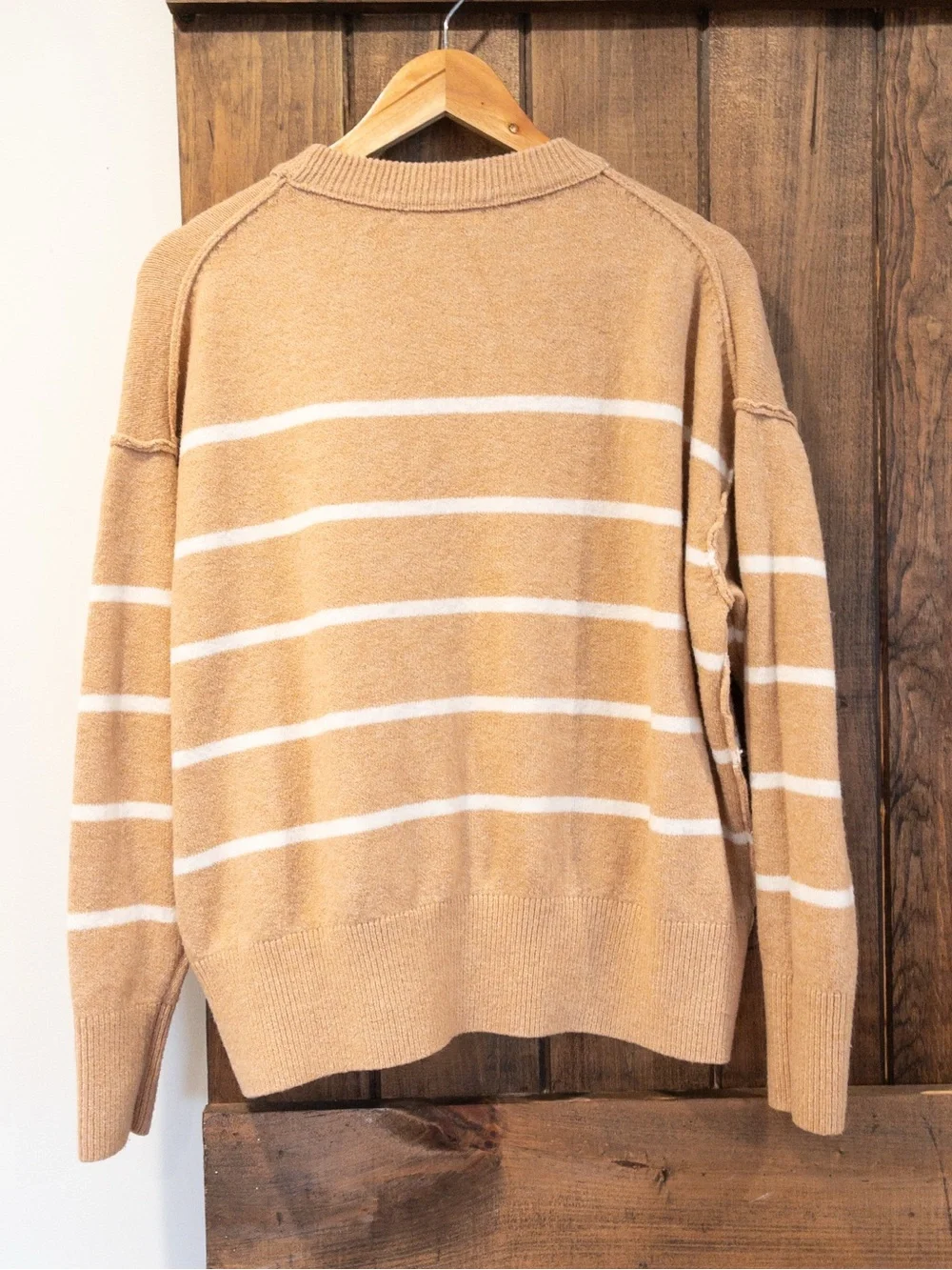 Moon & Madison Tan Crewneck Striped Sweater Large